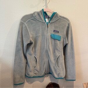 Patagonia Light Gray Fleece Jacket with Teal Accents Women’s Sz S